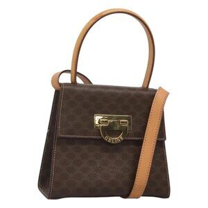 CELINE Macadam Canvas Hand Bag PVC Leather 2way Brown Gold Auth 125507